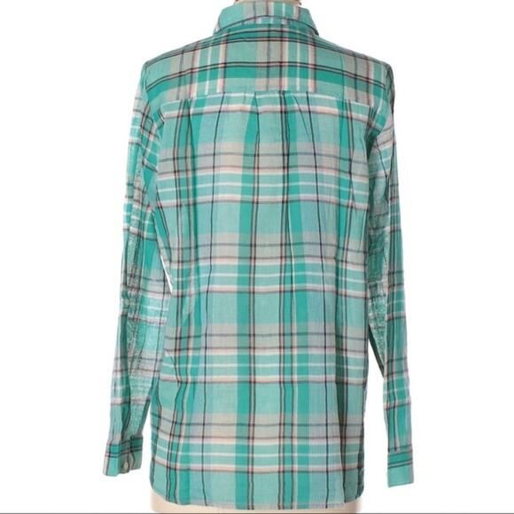 Gap Teal Boyfriend Plaid Button Down Shirt - Picture 8 of 8